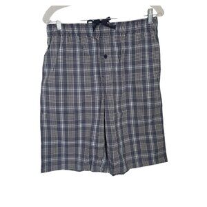 Hanes Woven Sleep Shorts‎ Blue Plaid Stretch Drawstring Mens Medium NEW NWOT